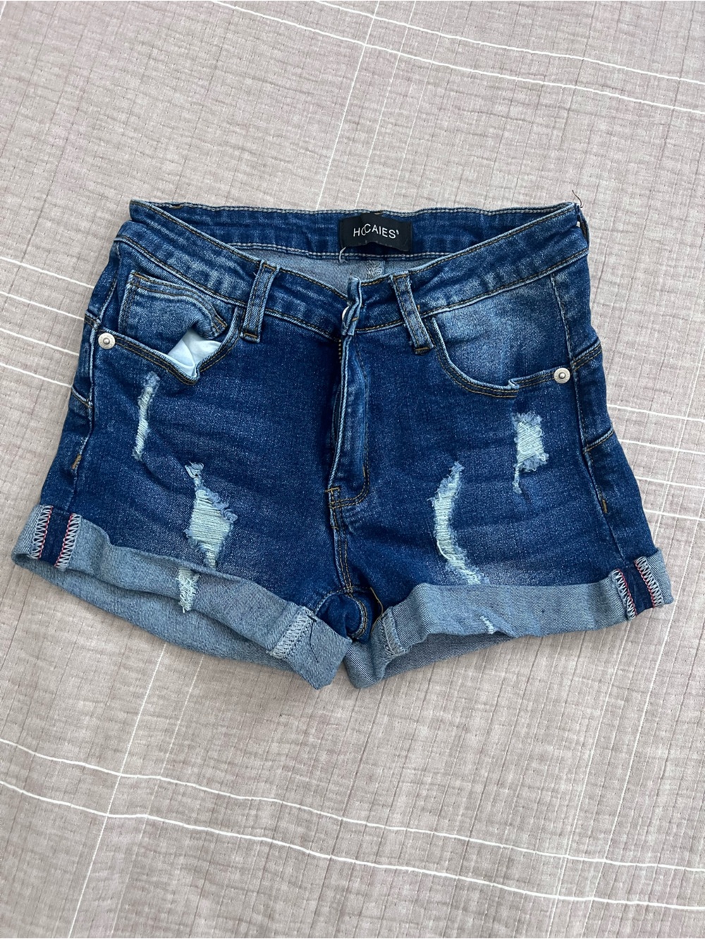 Dark Blue Distressed Denim Jean Shorts